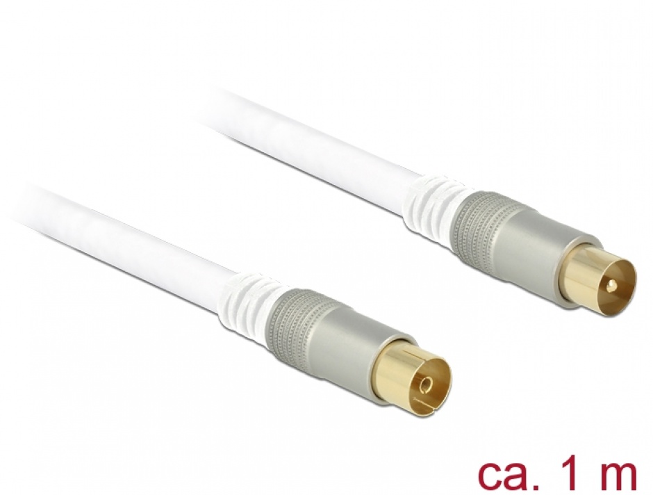 Imagine Cablu antena IEC Plug la IEC Jack RG-6/U 1m Premium Alb, Delock 89411